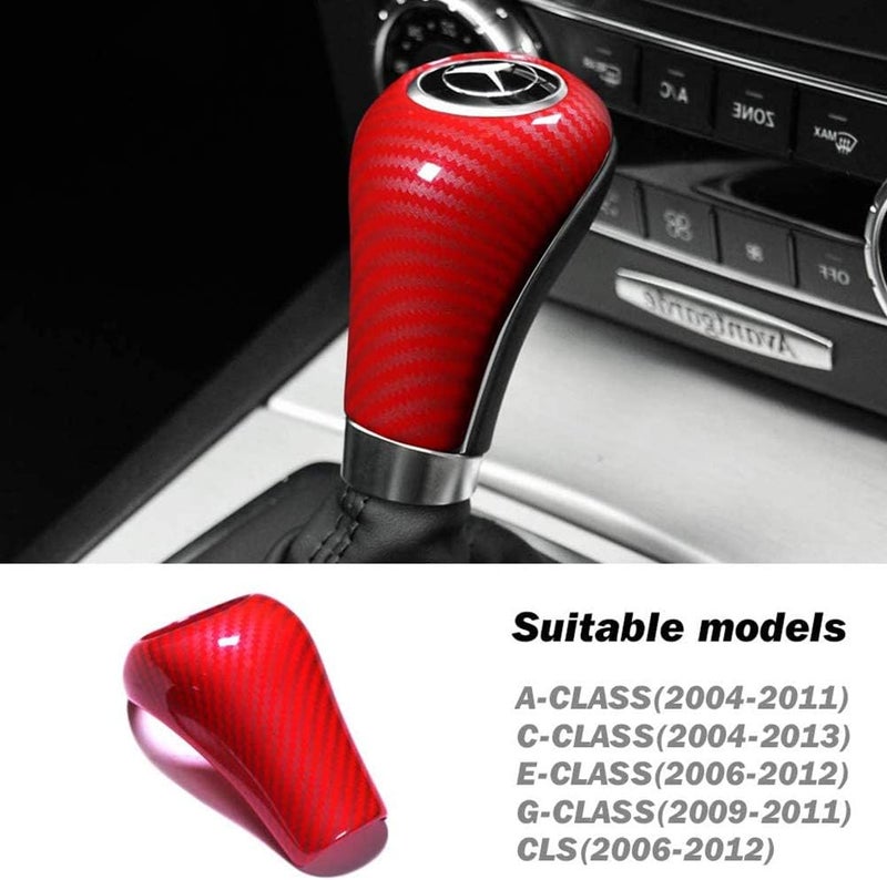 cheekyglo Ger Shift Kno Cover, Cron Fiber Pattern Car Ger Head Shift Kno Cover Trim Sticker Car Interior ccessories Fit for Mercedes enz /C/E/G Clss CLS W204 W212, Red- - Image 5