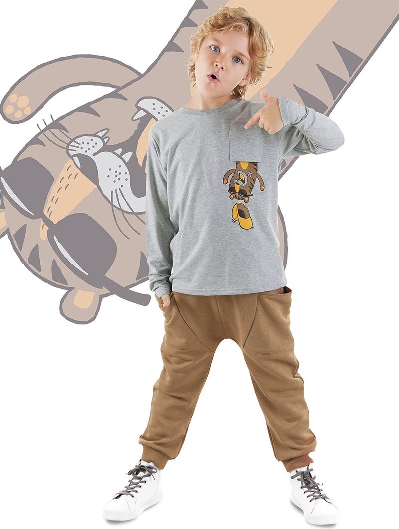 Denokids Pocket Tiger Boy T-Shirt Trousers Set  - Image 1