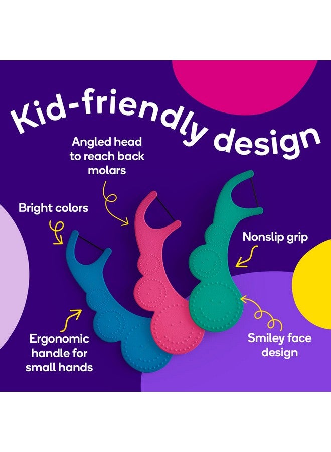 بيرست خيط تنظيف الأسنان للأطفال، خيط تنظيف الأسنان للأطفال، مع تصميم مريح، قبضة أنف، وجه مبتسم وألوان ممتعة للأطفال الصغار والأطفال، خيط تنظيف الأسنان للأعمار من 3 سنوات فما فوق، عبوة واحدة (90 قطعة) - Image 2