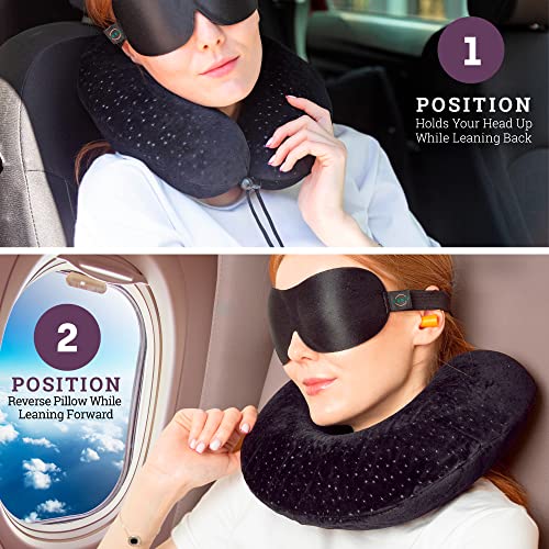Aeris Memory Foam Travel Pillow for Airplanes - Best Airplane Neck Pillow for Long Flights - Plane Accessories Carry Bag to Save Space, Ear Plugs and Eye Mask - Perfect Flight Set & Gift - Image 2