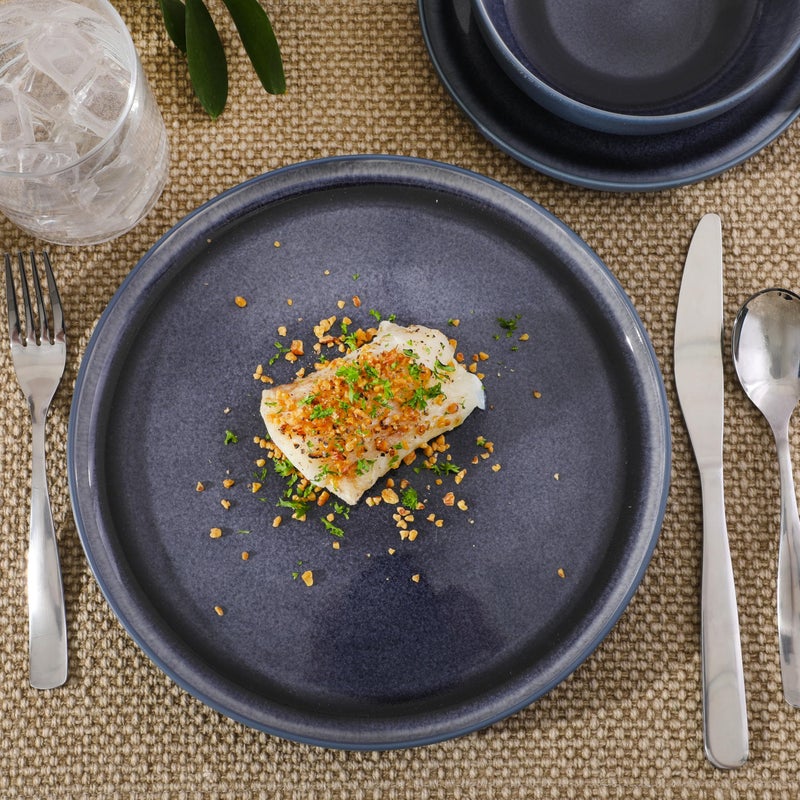 Gibson Elite Tahoe Sunset 12-Piece Reactive Stoneware Dinnerware Set â€“ Matte Exterior & Shiny Interior Plates and Bowls, Durable Everyday Dish Set, Microwave & Dishwasher Safe - Blue - Image 5