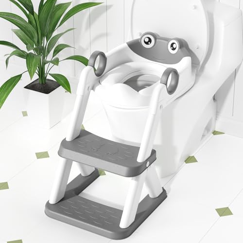 COOSEYA Frog Toilet Seat, Potty Training Toilet Seat for Toddler, Upgrade Potty Training 2 in 1 Toddler Toilet Seat for Boys Girls,Waterproof Soft Mat Non-slip Step Stool - Image 1