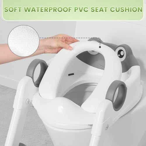 COOSEYA Frog Toilet Seat, Potty Training Toilet Seat for Toddler, Upgrade Potty Training 2 in 1 Toddler Toilet Seat for Boys Girls,Waterproof Soft Mat Non-slip Step Stool - Image 2