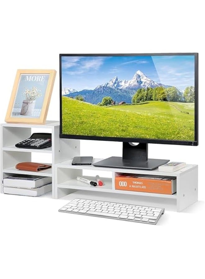 TRASSLE Monitor Stand Screen Stand with Extra 4 Layer Storage Shelf, 2-Tier Monitor Riser Stand Shelf Computer Monitors Riser Monitor Riser Shelf for Computer Laptop Desk Organizer  - Image 1