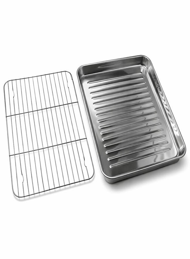 Crega Baking Oven Tray with Wire Rack, Stainless Steel Baking Oven Sheet Tray, Bacon Pan and Cooling Rack for Cooking Roasting Cookie, Dishwasher Safe & Easy to Clean - Image 1