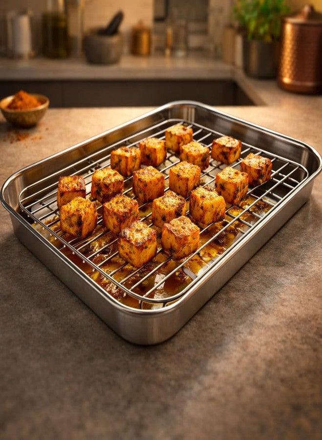 Crega Baking Oven Tray with Wire Rack, Stainless Steel Baking Oven Sheet Tray, Bacon Pan and Cooling Rack for Cooking Roasting Cookie, Dishwasher Safe & Easy to Clean - Image 4
