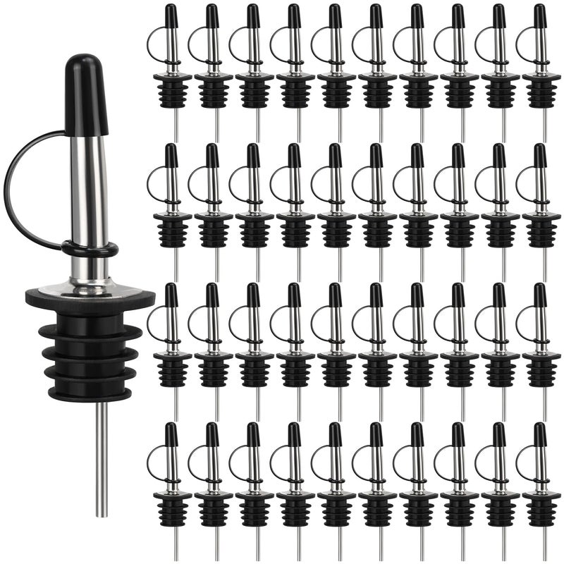 DkOvn 48 Pack Liquor Pour Spout  Stainless Steel Classic Bottle Pourers With Rubber Dust Cap  Speed Wine Bottle Pourer For Liquor Bottle  Oil Bottles(48 Pack) - Image 1