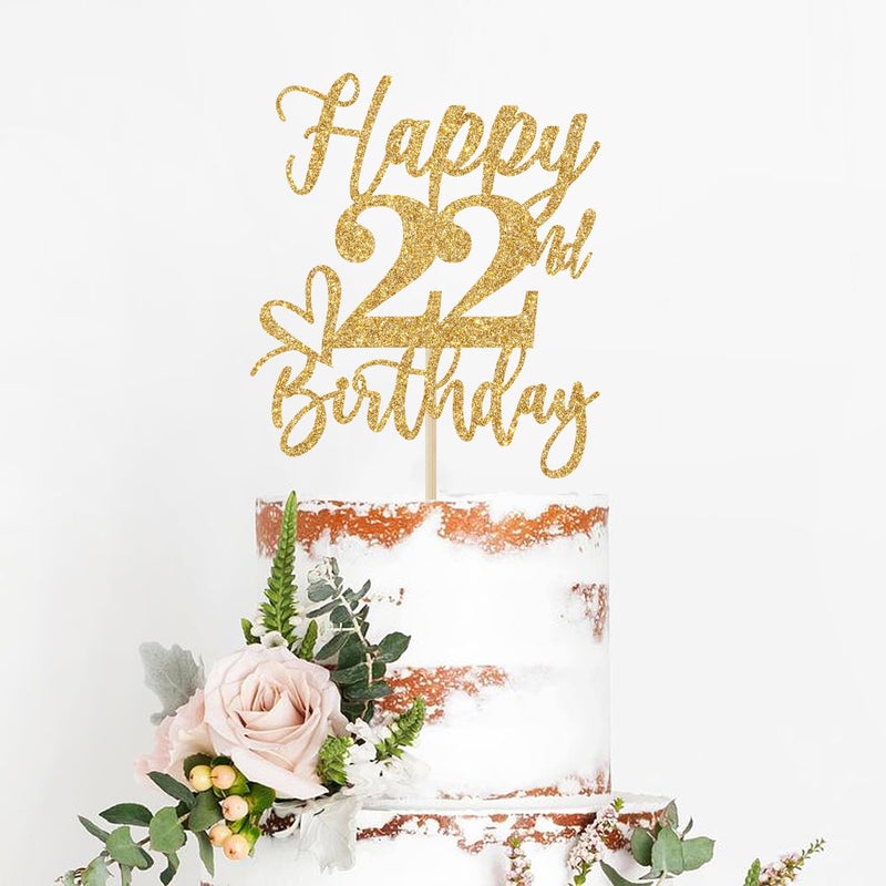 Yotawebery Gold Glitter Happy Birthday Cake Topper  Funny Happy Birthday Party Supplies (happy 22nd birthday  Gold Glitter) - Image 2
