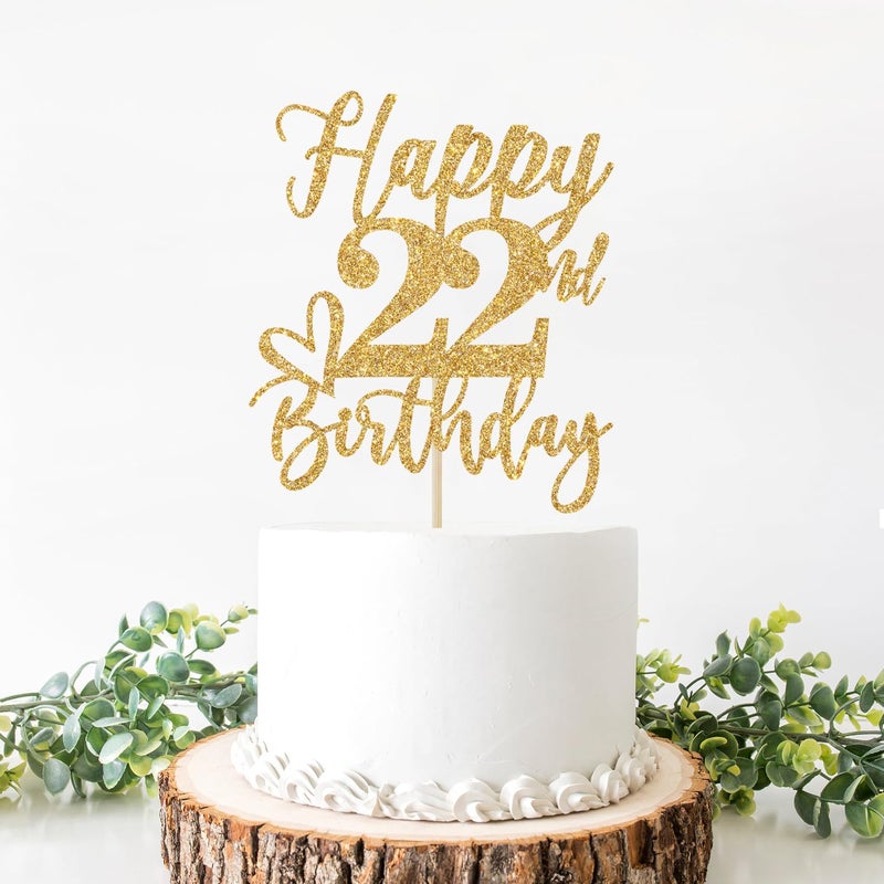 Yotawebery Gold Glitter Happy Birthday Cake Topper  Funny Happy Birthday Party Supplies (happy 22nd birthday  Gold Glitter) - Image 3
