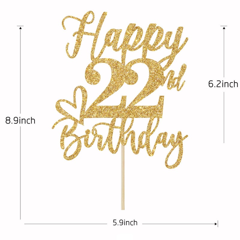 Yotawebery Gold Glitter Happy Birthday Cake Topper  Funny Happy Birthday Party Supplies (happy 22nd birthday  Gold Glitter) - Image 4
