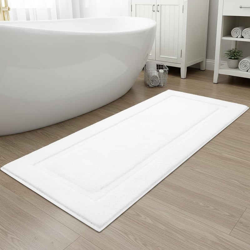 SHACOS Large Soft Bathroom Rugs 24"x60" Long Bath Runners Non Slip Washable Absorbent Bath Mats Carpets Bathroom Tub Double Sink Vanity Floor Mats, White 2'x5' - Image 1