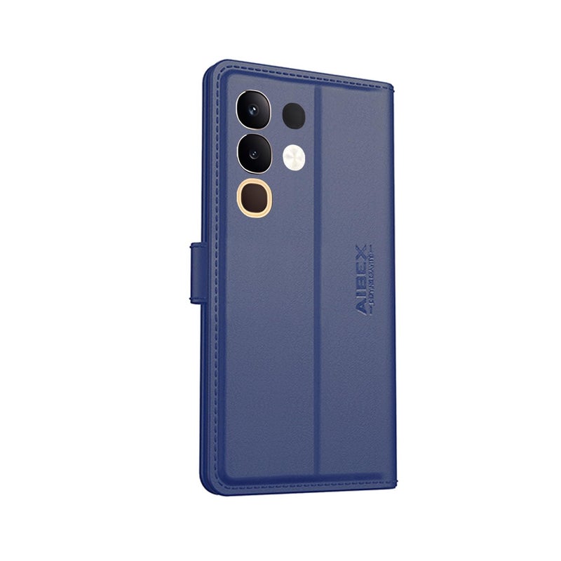 AIBEX ® Compatible for Vivo Y31 Pro 5G / Vivo T4X 5G / iQOO Z10X 5G Flip Cover Leather Finish | Inside TPU with Card Pockets | Wallet Stand | Complete Protection Flip Case -Blue - Image 3