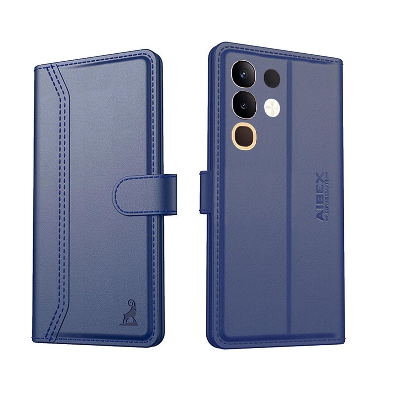 AIBEX ® Compatible for Vivo Y31 Pro 5G / Vivo T4X 5G / iQOO Z10X 5G Flip Cover Leather Finish | Inside TPU with Card Pockets | Wallet Stand | Complete Protection Flip Case -Blue - Image 1