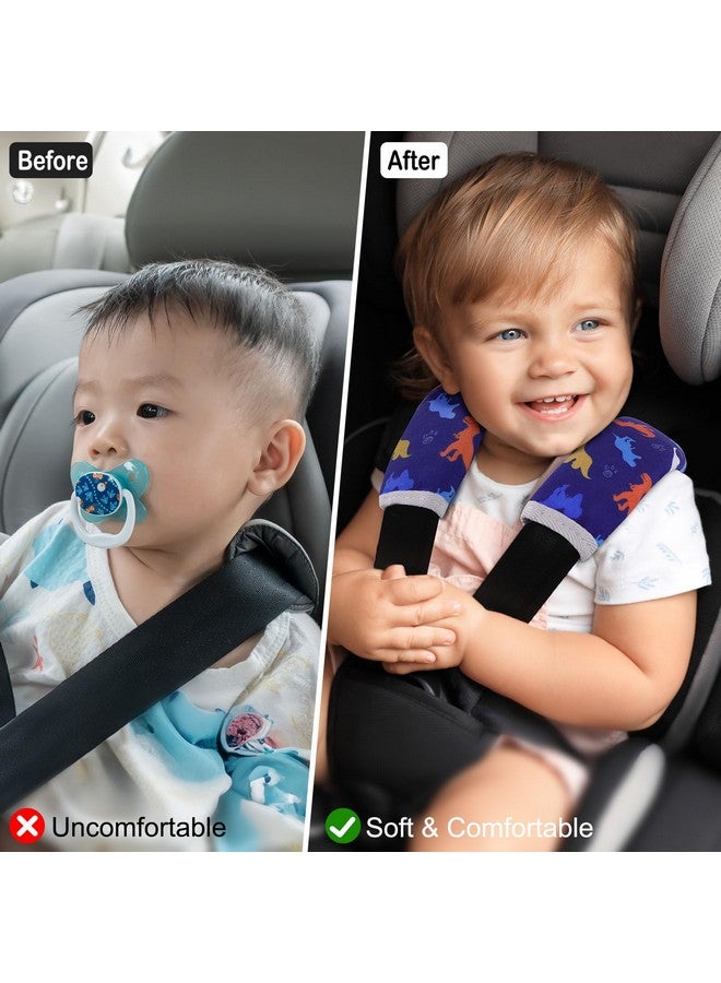 FIODAY Seat Belt Cover Pad for Baby, Soft Seatbelt Cushion Covers for Kids 2Pcs Car Seat Strap Shoulder Pads for All Car Seats, Stroller, High Chair,Blue Dinosaur - Image 2