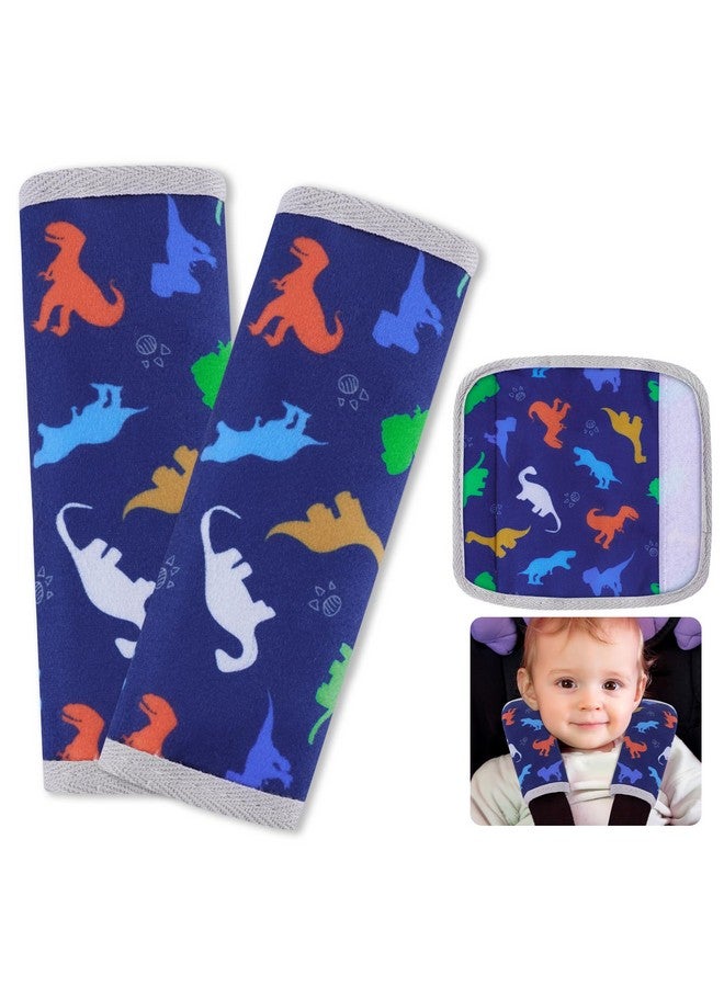 FIODAY Seat Belt Cover Pad for Baby, Soft Seatbelt Cushion Covers for Kids 2Pcs Car Seat Strap Shoulder Pads for All Car Seats, Stroller, High Chair,Blue Dinosaur - Image 1