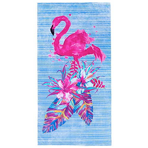 Softerry Flamingo Beach Towel 30 x 60 inches 100% Cotton (Pink Flamingo, 30" x 60") - Image 2