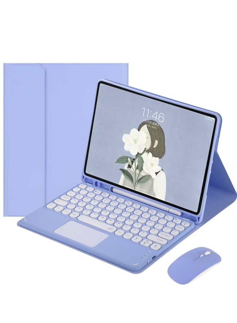 Bilingual Keyboard Case with Mouse for iPad 10th Generation 10.9 2022/2025 iPad 11, Touchpad Keyboard Case Retro Round Keys with Mouse Cute Colorful Keyboard Built-in Trackpad. 