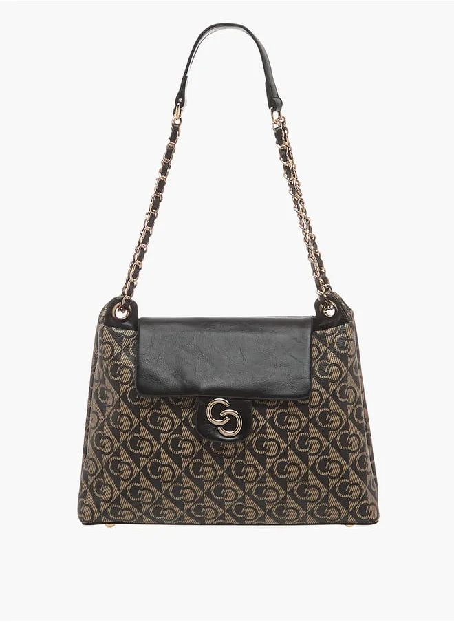 Celeste Monogram Print Tote Bag with Flap Closure