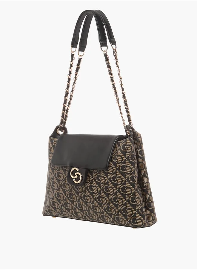 سيليست Monogram Print Tote Bag with Flap Closure