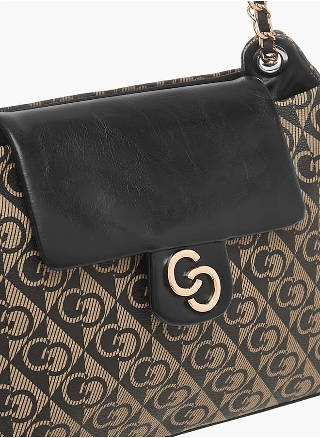 سيليست Monogram Print Tote Bag with Flap Closure