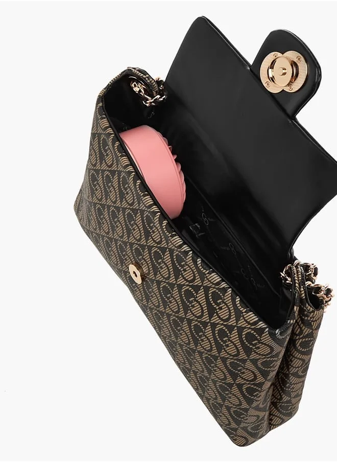 سيليست Monogram Print Tote Bag with Flap Closure