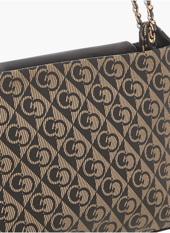سيليست Monogram Print Tote Bag with Flap Closure