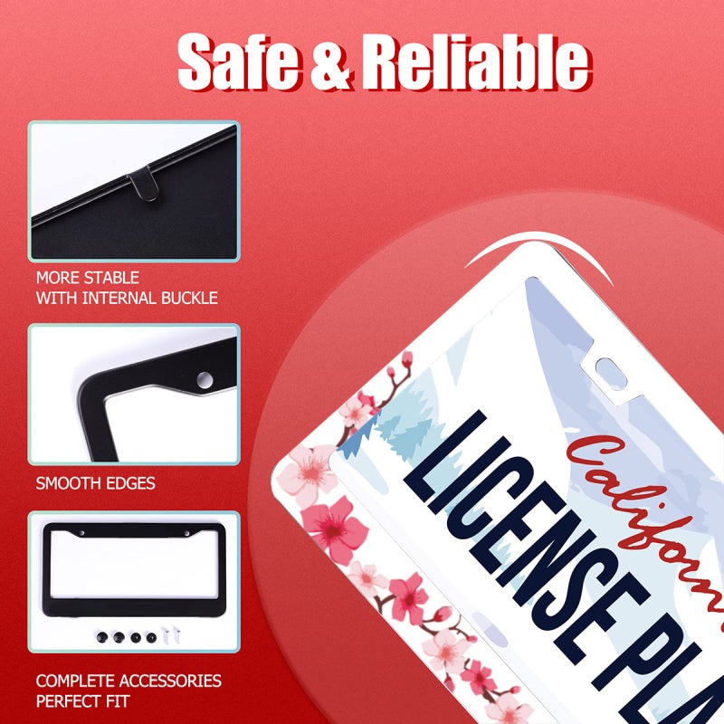 Omw2fyb Personalise Beautiful Cherry Blossom License Plate Frame Floral Flowers License Plate Car Universal Stainless Steel Accessories Cars Decor 2 Holes Screws Fits Standard US Vehicles Size 12.2 x 6 Inch - Image 2