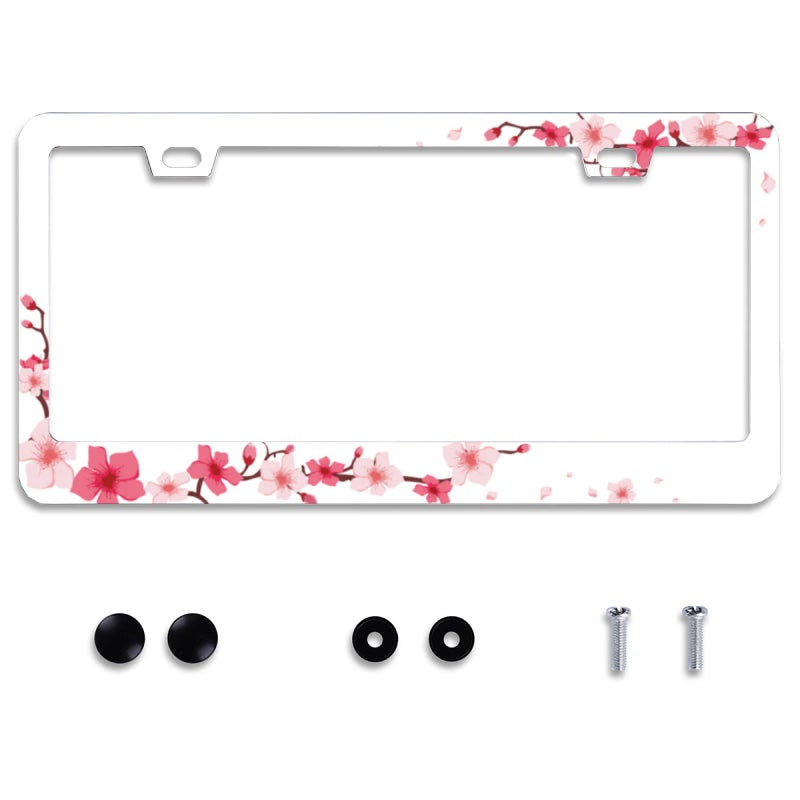 Omw2fyb Personalise Beautiful Cherry Blossom License Plate Frame Floral Flowers License Plate Car Universal Stainless Steel Accessories Cars Decor 2 Holes Screws Fits Standard US Vehicles Size 12.2 x 6 Inch - Image 1