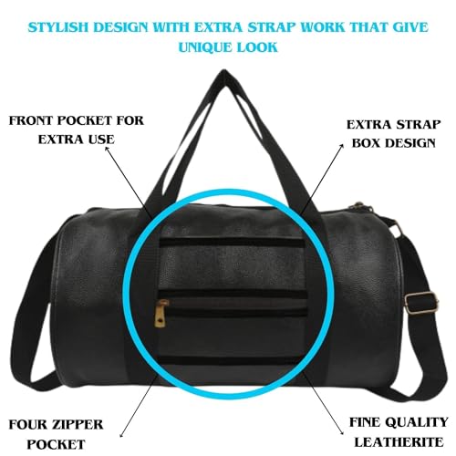 True Indian 20L Leather Gym Duffle Bag for Men & Women | Adjustable Shoulder Gym Bag | Unisex Gym Bag | Duffle Bag for Gym, Sports, Training, Workout & Fitness Bag (Black) - Image 5