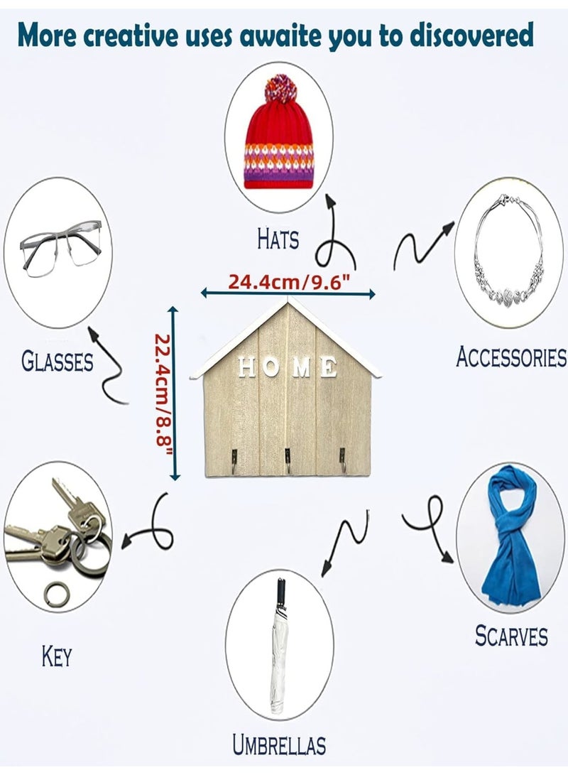 سيوسي Key Holder, Decorative Wall Mounted Key Rack with 3 Installation Methods Self Adhesive or Drilling, Wooden Key Hooks for Home Entryway Kitchen or Office, Space-Saving and Durable - Image 5