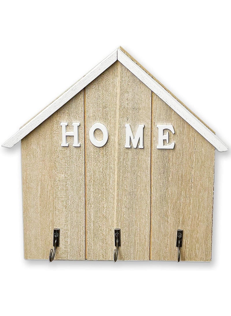 سيوسي Key Holder, Decorative Wall Mounted Key Rack with 3 Installation Methods Self Adhesive or Drilling, Wooden Key Hooks for Home Entryway Kitchen or Office, Space-Saving and Durable - Image 1