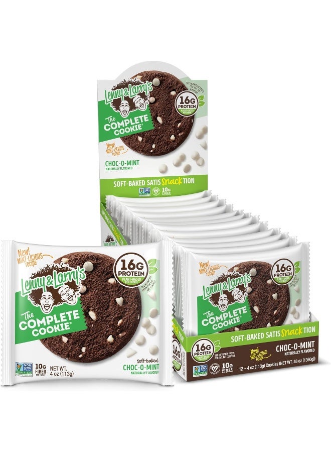 LENNY & LARRY'S The Complete Cookie, Choc-O-Mint, Soft Baked, 16G Plant Protein, Vegan, 4-Ounce Cookies (Pack Of 12) - Image 1