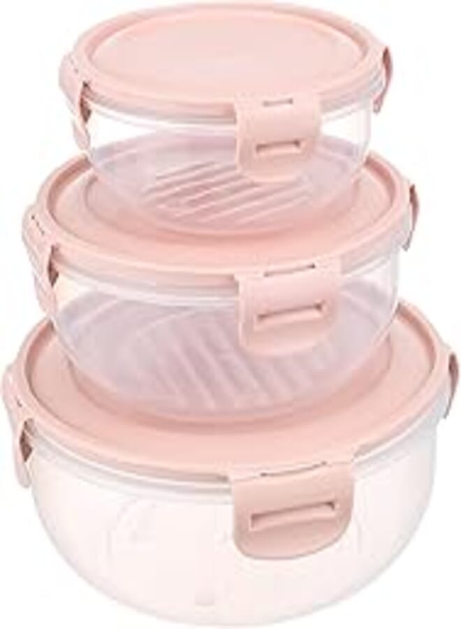 Bager Cook&Lock Colored Cover Round Storage Container Set 3 Pcs (400+800+1400 Ml) (Std), Pink