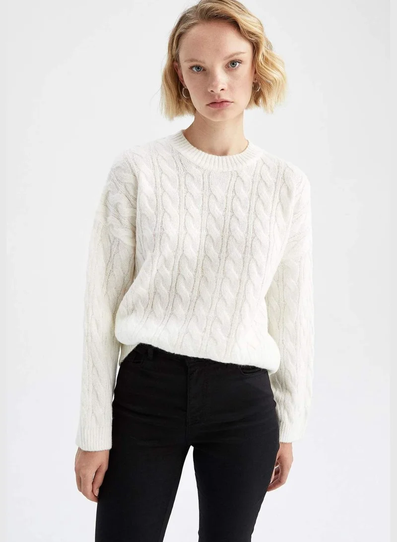 DeFacto Woman Oversize Fit Crew Neck Long Sleeve Tricot Pullover