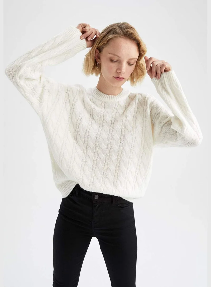 DeFacto Woman Oversize Fit Crew Neck Long Sleeve Tricot Pullover