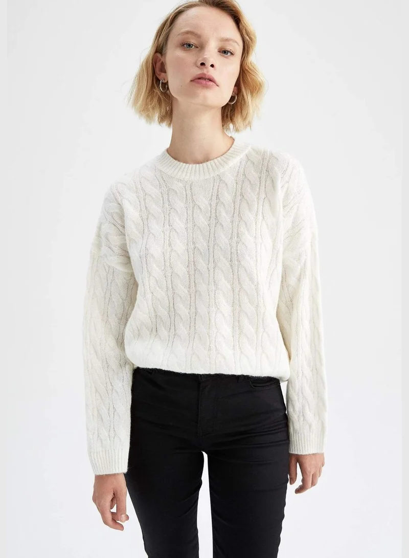 DeFacto Woman Oversize Fit Crew Neck Long Sleeve Tricot Pullover