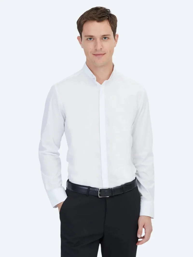 Kip White Regular Fit Weaving Classical 100% Cotton Shirt