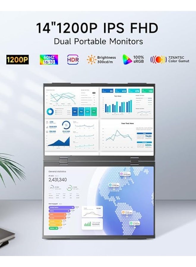 14" Portable Monitor – FHD 1080P IPS External Screen with USB-C & Mini HDMI for Laptop, PC, PS4/PS5, Xbox, and Phone - Image 4
