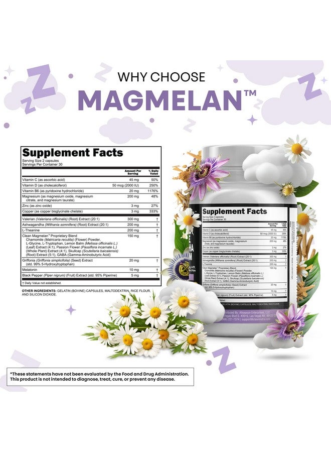 Clean Nutraceuticals كلين نيوترسوتيكلز ميلاتونين 10 ملغ جذر فاليريان L ثيانين 200 ملغ أشواغاندا - دعم النوم للنساء والرجال مع مركب المغنيسيوم، بلسم الليمون، البابونج، وزهرة العاطفة - 60 كبسولة - Image 4