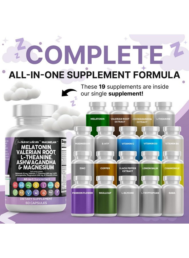 Clean Nutraceuticals كلين نيوترسوتيكلز ميلاتونين 10 ملغ جذر فاليريان L ثيانين 200 ملغ أشواغاندا - دعم النوم للنساء والرجال مع مركب المغنيسيوم، بلسم الليمون، البابونج، وزهرة العاطفة - 60 كبسولة - Image 2