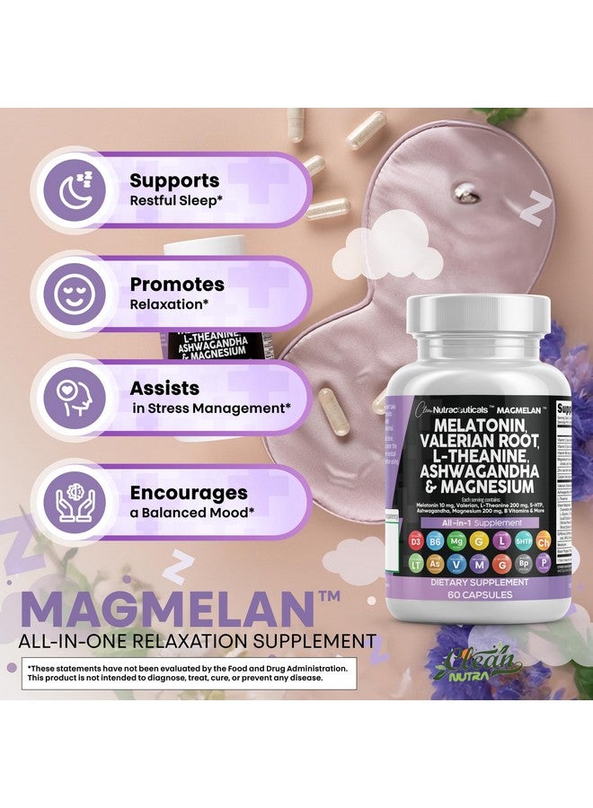 Clean Nutraceuticals كلين نيوترسوتيكلز ميلاتونين 10 ملغ جذر فاليريان L ثيانين 200 ملغ أشواغاندا - دعم النوم للنساء والرجال مع مركب المغنيسيوم، بلسم الليمون، البابونج، وزهرة العاطفة - 60 كبسولة - Image 5
