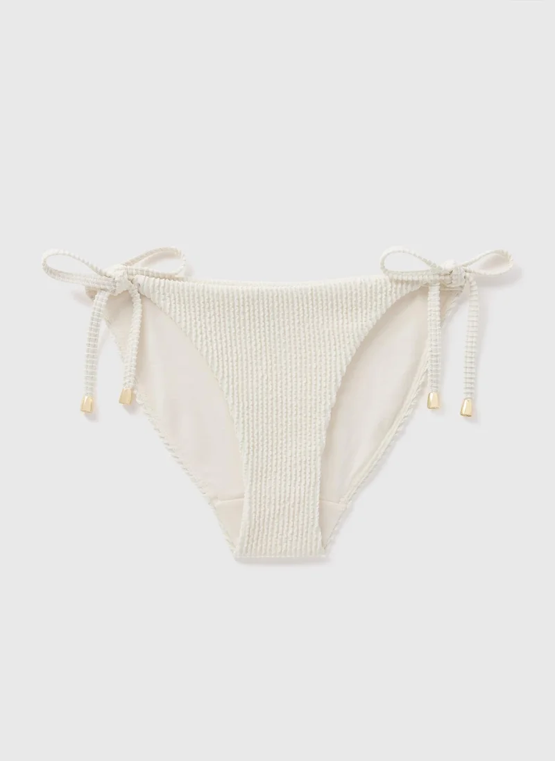 Matalan Cream Ribbed Side Tie Bikini Bottoms