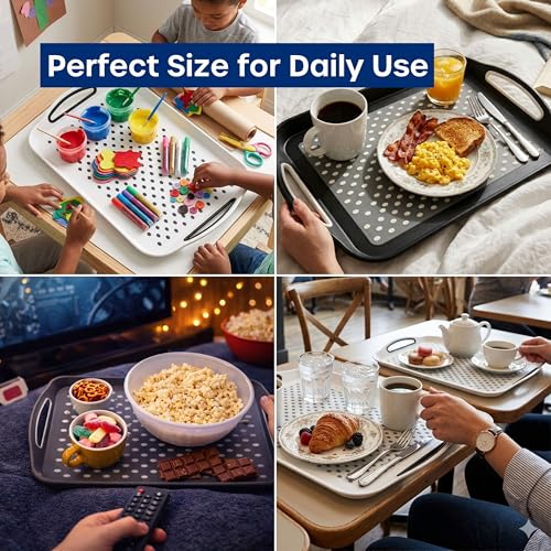 volila Food Trays for Eating on Couch - 2 Pack - Non Slip Dinner Trays for Eating Set of 2 Non Slip Serving Tray and Food Tray with Handles (Black) - Image 5