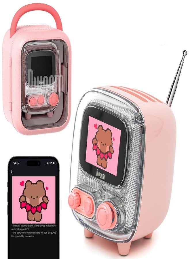 ديفوم مكبر صوت بلوتوث Divoom Tiivoo-2 بتصميم كلاسيكي مع راديو FM، مكبر صوت لاسلكي صغير محمول بتصميم بكسل، ديكور عتيق مناسب للحفلات والمكاتب والمنازل وغرف النوم والمطابخ، هدية مثالية للنساء والرجال، لون وردي - Image 1