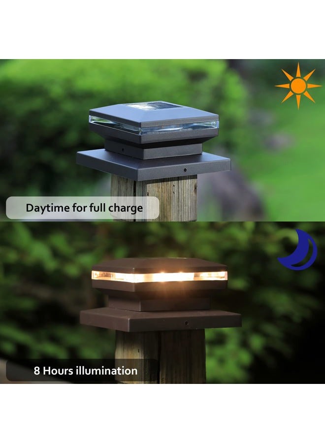 Dynaming 8 Pack Solar Post Lights, Outdoor Decorative Post Cap Light, Solar Powered Black Shell Caps, Brightness Warm White LED Lighting for Fence Deck Patio, Fit 4x4, 5x5 or 6x6 Vinyl/Wooden Posts - Image 3