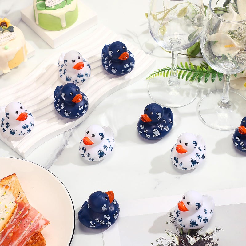 Jerify 12 Pcs 2 Inch Cruise Ducks for Hiding Mini Rubber Ducks for Cruise Ships Bath Toys Duckies for Kids Adult Valentine's Day Carnival Party Birthday Gifts Blue and White - Image 5