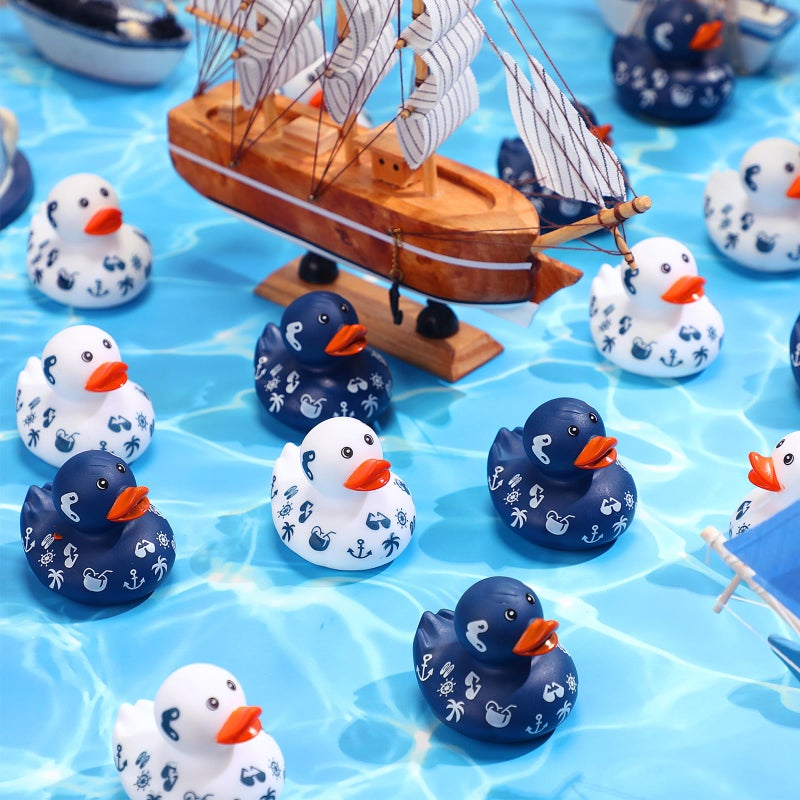 Jerify 12 Pcs 2 Inch Cruise Ducks for Hiding Mini Rubber Ducks for Cruise Ships Bath Toys Duckies for Kids Adult Valentine's Day Carnival Party Birthday Gifts Blue and White - Image 4