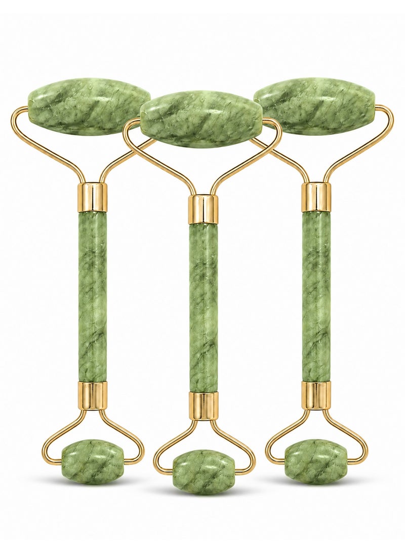 MARGOUN 3-Pack Natural Jade Roller for Face and Neck – Dual-Sided Facial Massager Roller Kit for Anti-Aging, Wrinkle Reduction, Skin Tightening & Lymphatic Drainage – Green & Gold Luxury Spa Set - Image 4