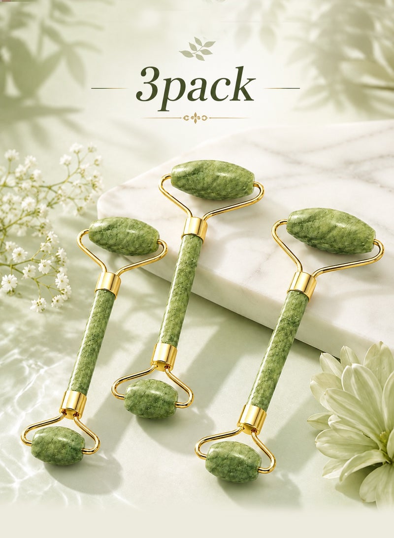 MARGOUN 3-Pack Natural Jade Roller for Face and Neck – Dual-Sided Facial Massager Roller Kit for Anti-Aging, Wrinkle Reduction, Skin Tightening & Lymphatic Drainage – Green & Gold Luxury Spa Set - Image 2