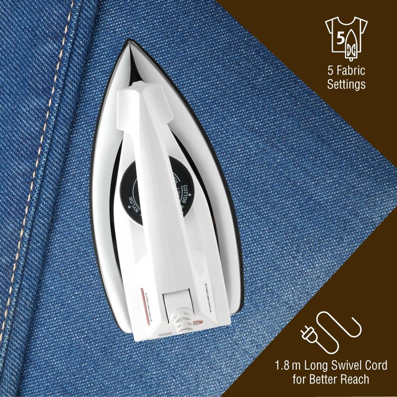 Usha 2802 1000 واط مكواة جافة مع هيكل معدني | قاعدة غير لاصقة سوداء بطبقة واحدة لدوام أطول | fuse أمان حراري | سلك دوار 180° | ضمان لمدة 2 سنوات | (أبيض) - Image 4